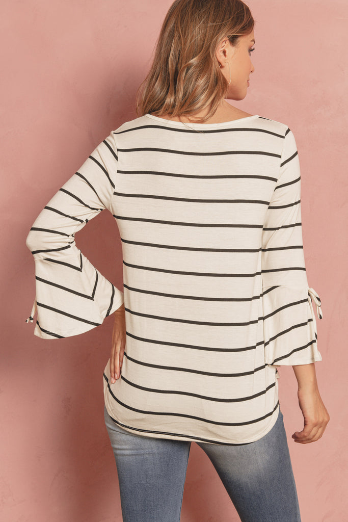 Stripe Flutter Sleeve Tie Top