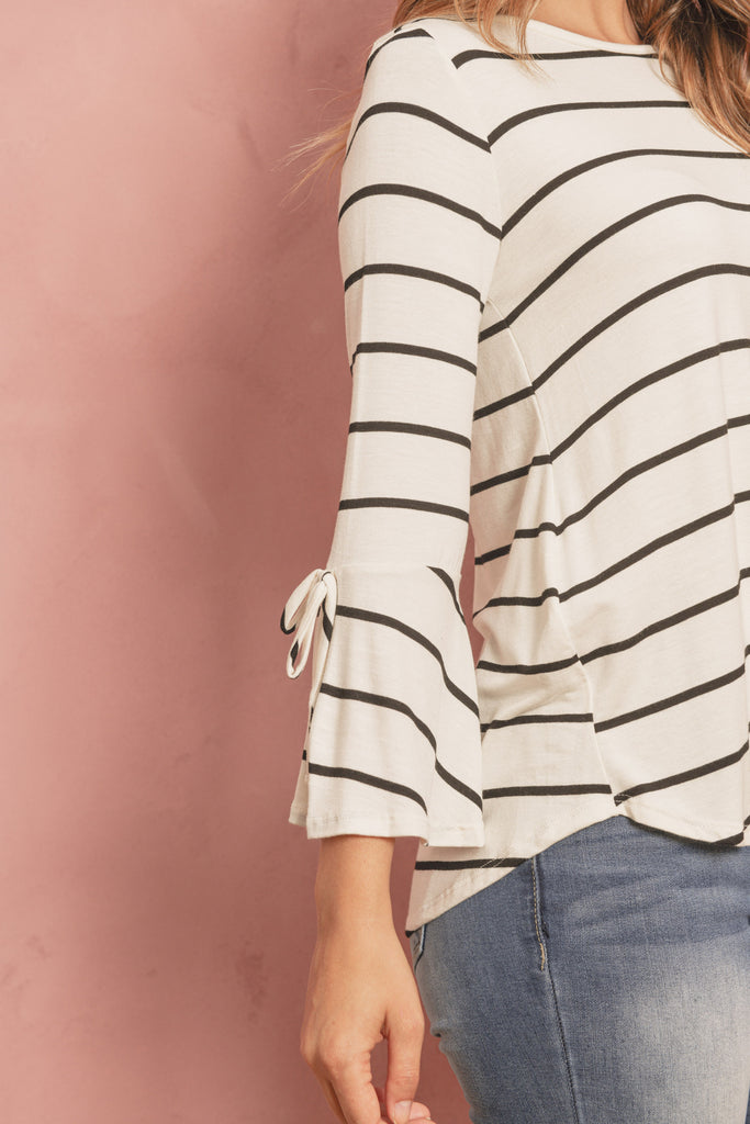 Stripe Flutter Sleeve Tie Top