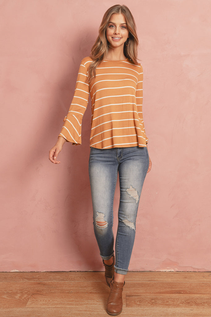 Stripe Flutter Sleeve Tie Top