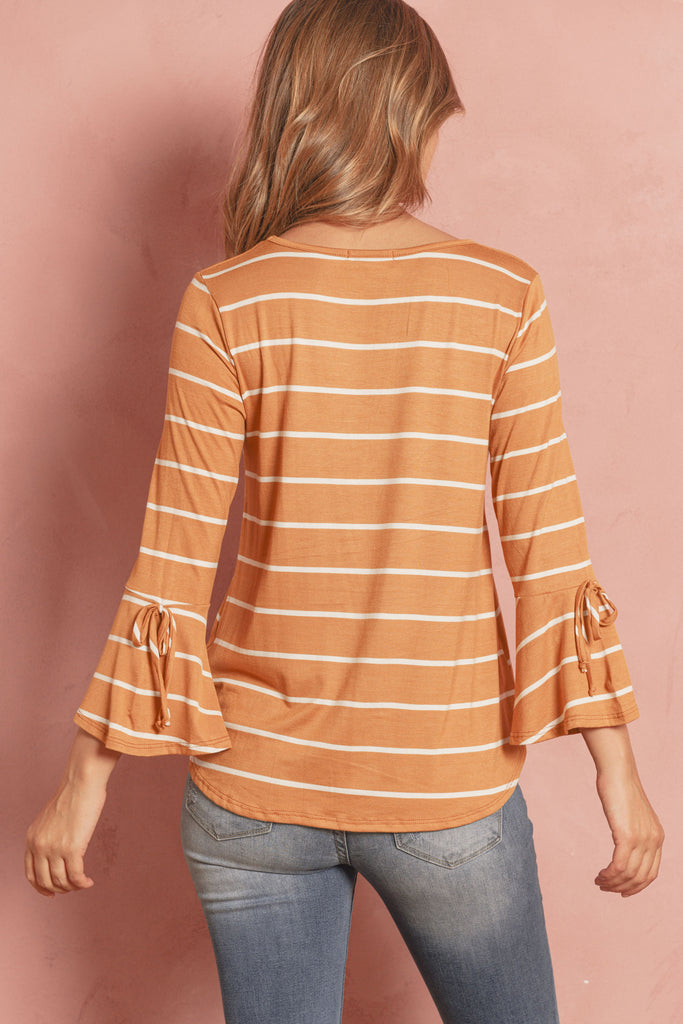 Stripe Flutter Sleeve Tie Top