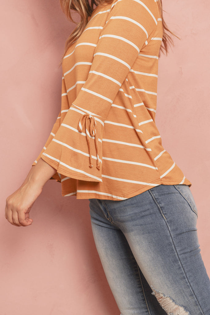 Stripe Flutter Sleeve Tie Top