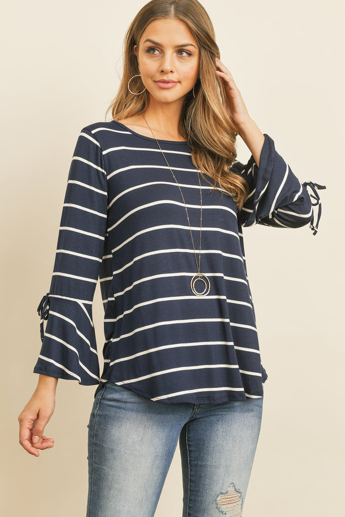Stripe Flutter Sleeve Tie Top