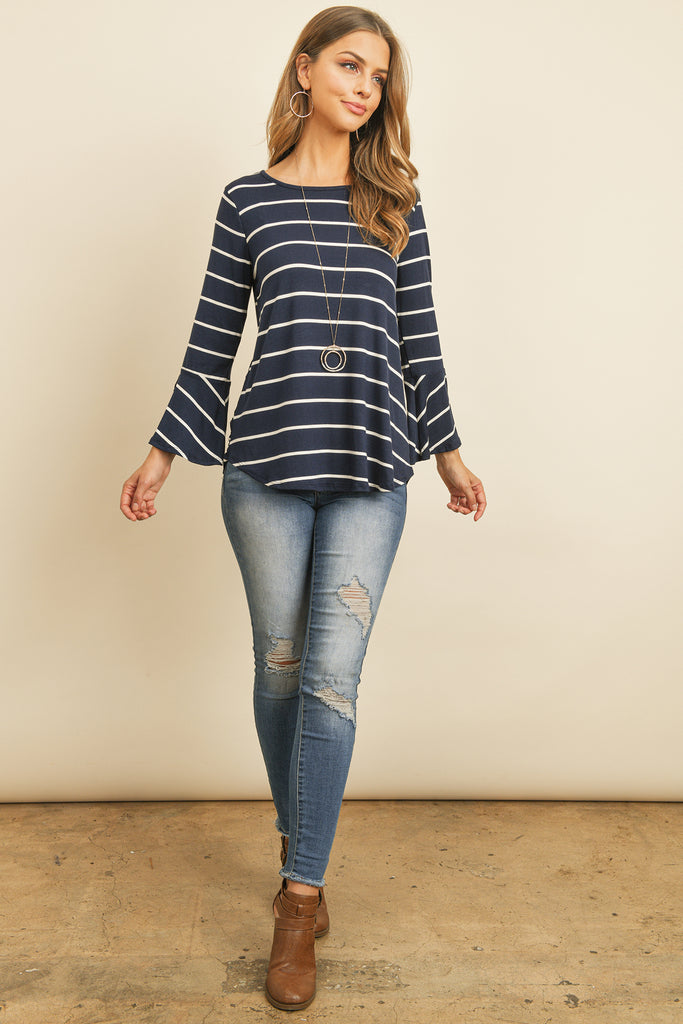 Stripe Flutter Sleeve Tie Top