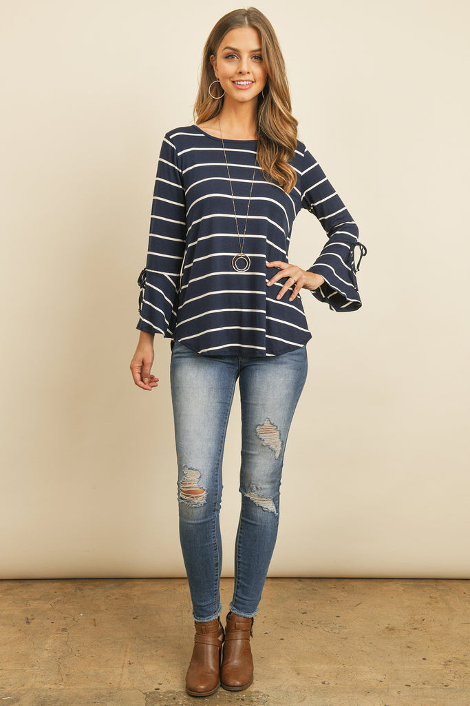 Stripe Flutter Sleeve Tie Top