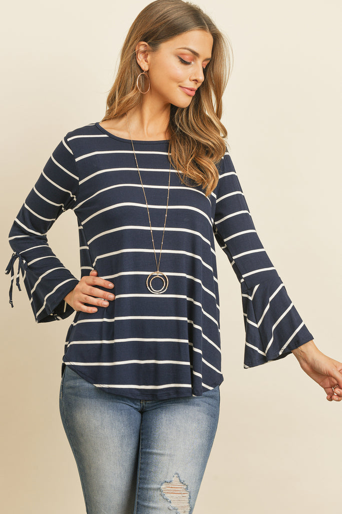 Stripe Flutter Sleeve Tie Top