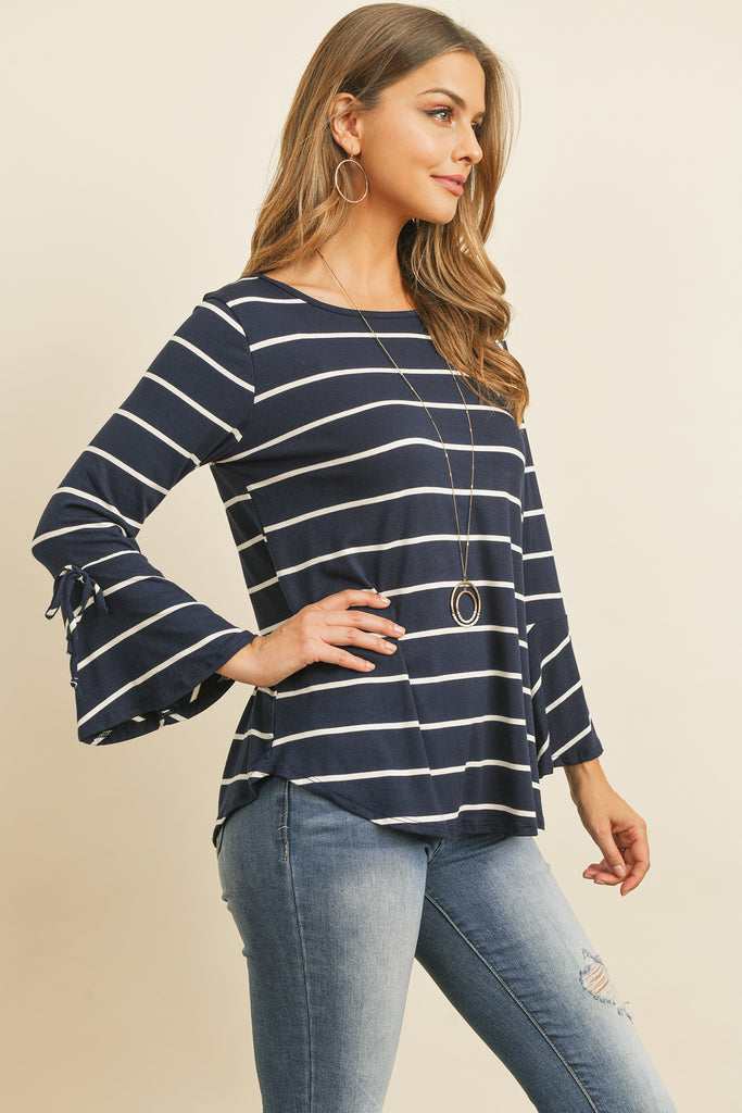 Stripe Flutter Sleeve Tie Top