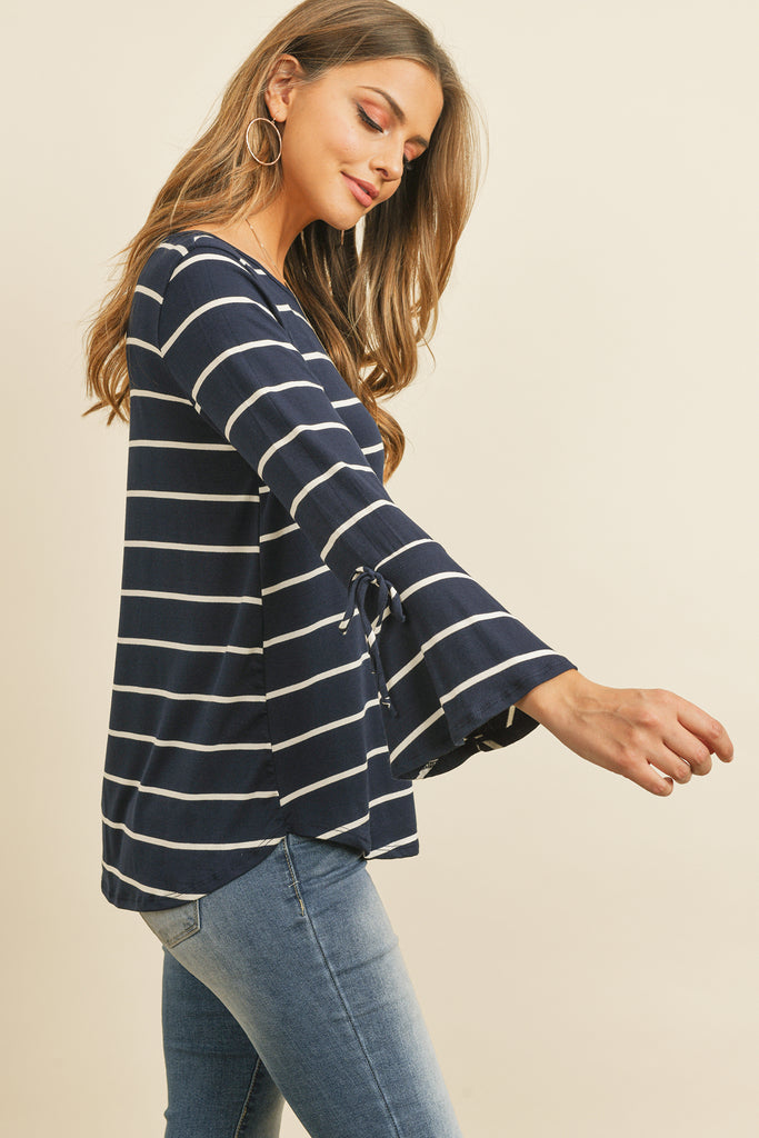 Stripe Flutter Sleeve Tie Top