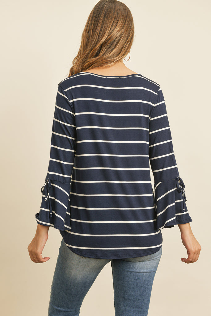 Stripe Flutter Sleeve Tie Top