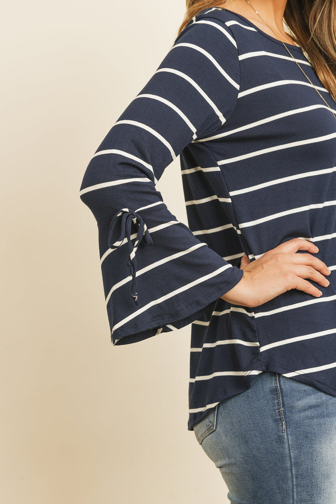 Stripe Flutter Sleeve Tie Top
