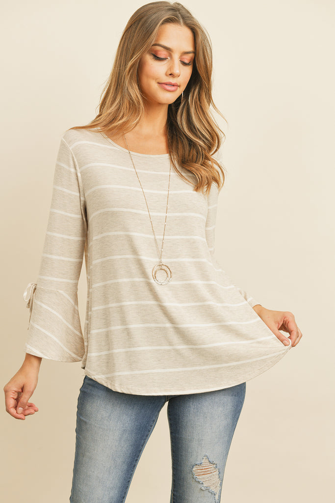 Stripe Flutter Sleeve Tie Top