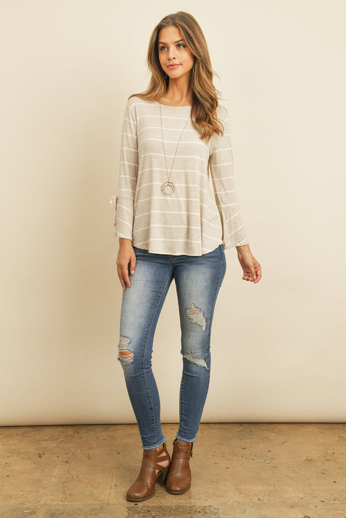 Stripe Flutter Sleeve Tie Top