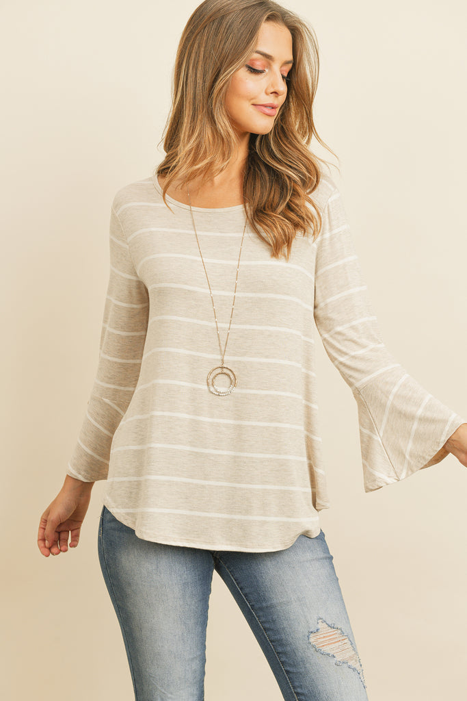 Stripe Flutter Sleeve Tie Top