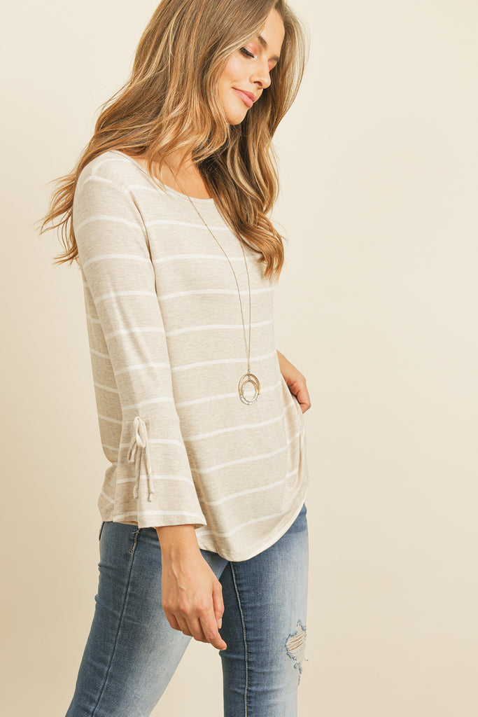 Stripe Flutter Sleeve Tie Top