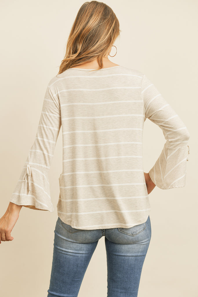 Stripe Flutter Sleeve Tie Top