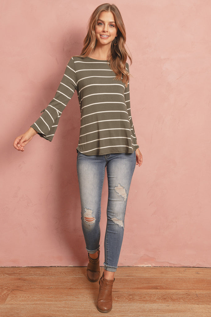 Stripe Flutter Sleeve Tie Top