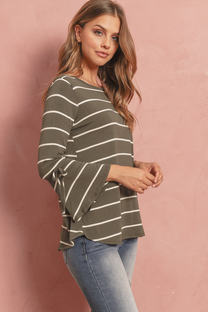 Stripe Flutter Sleeve Tie Top