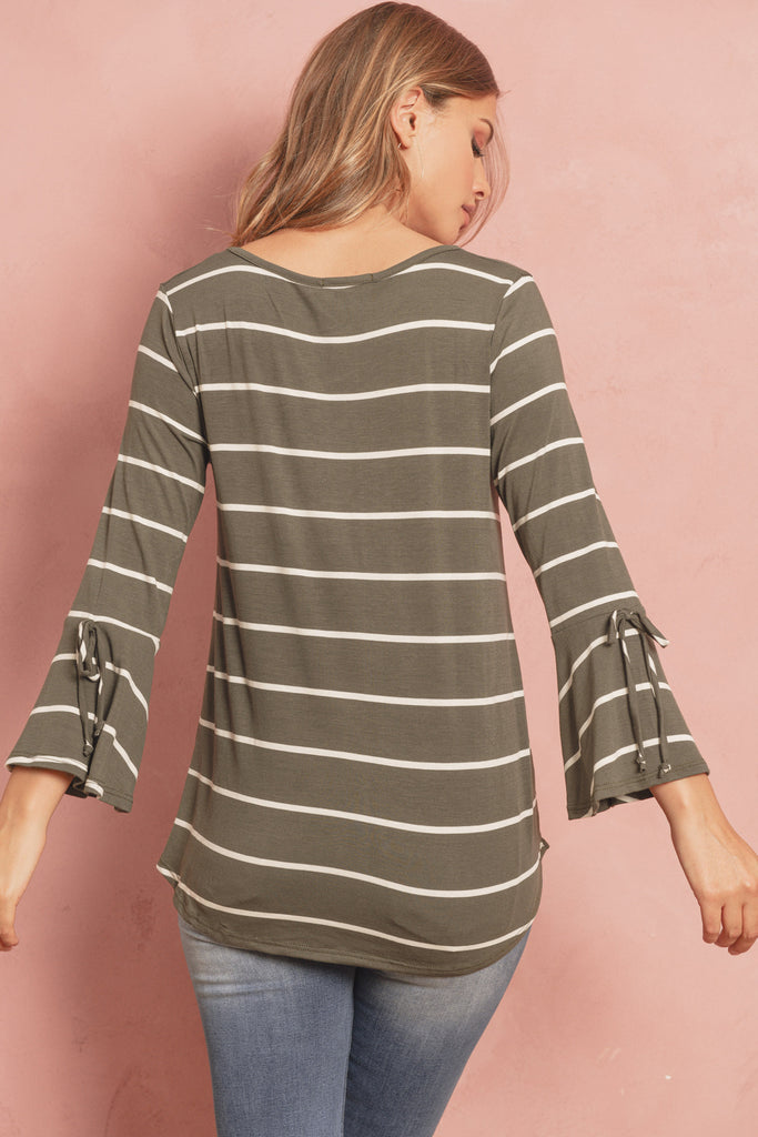 Stripe Flutter Sleeve Tie Top