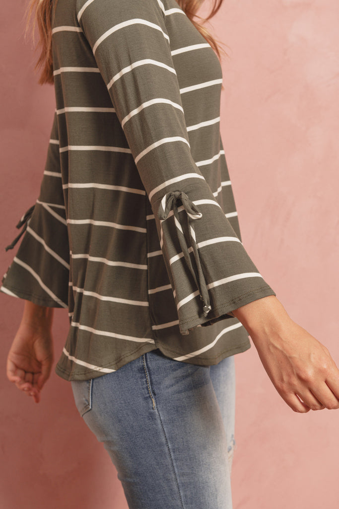 Stripe Flutter Sleeve Tie Top