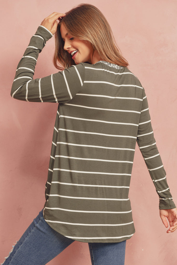 Striped Knot Top With Pocket