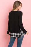 Plaid Contrast Long Sleeve Solid Top