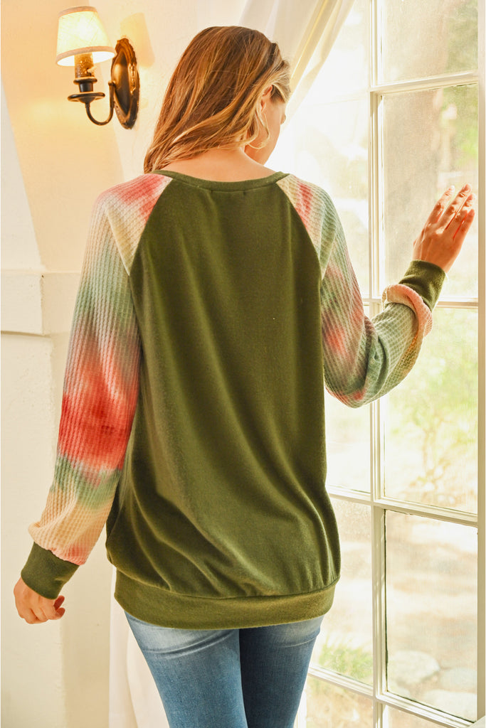 Waffle Tie Dye Sleeve Brushed Hacci Top