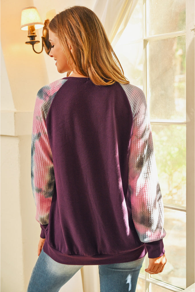 Waffle Tie Dye Sleeve Brushed Hacci Top