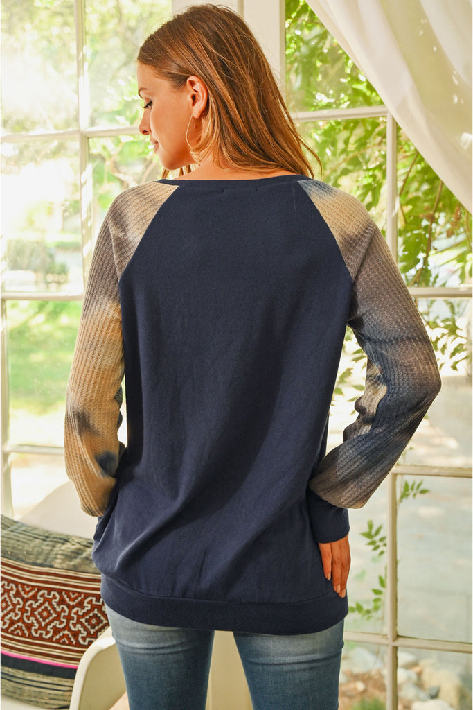 Waffle Tie Dye Sleeve Brushed Hacci Top