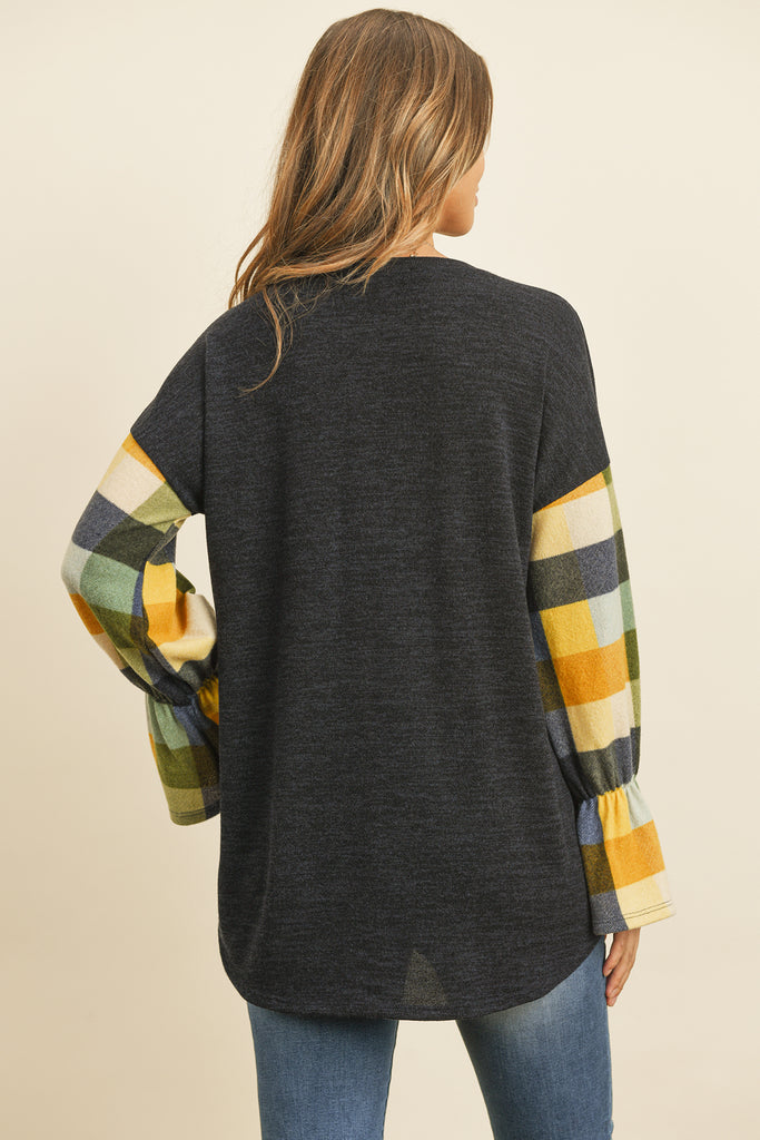 Plaid Bell Sleeves Mier Sweater