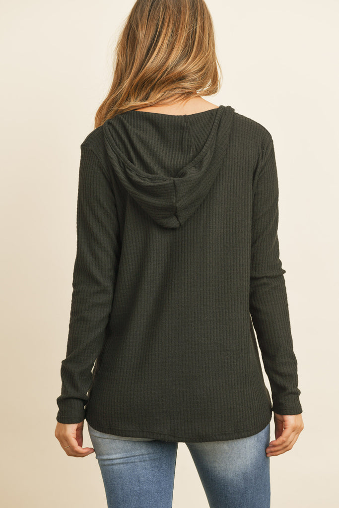 V-Neck Long Sleeved Waffle Top