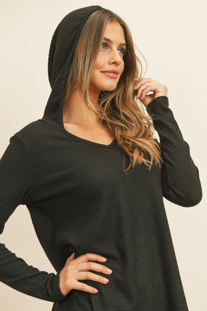 V-Neck Long Sleeved Waffle Top