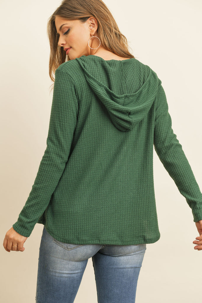 V-Neck Long Sleeved Waffle Top