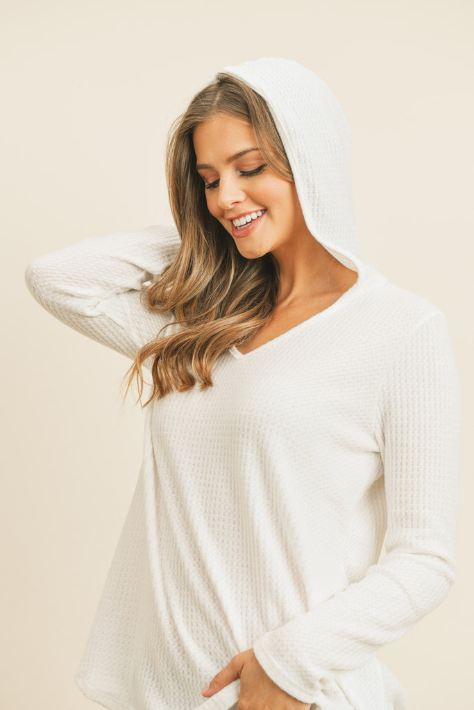V-Neck Long Sleeved Waffle Top
