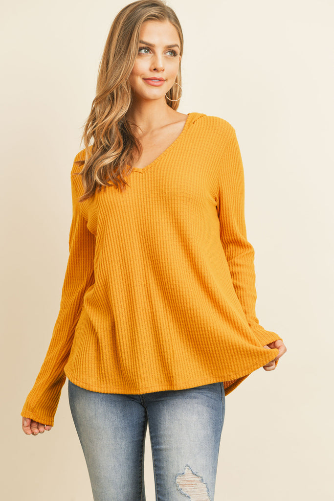 V-Neck Long Sleeved Waffle Top