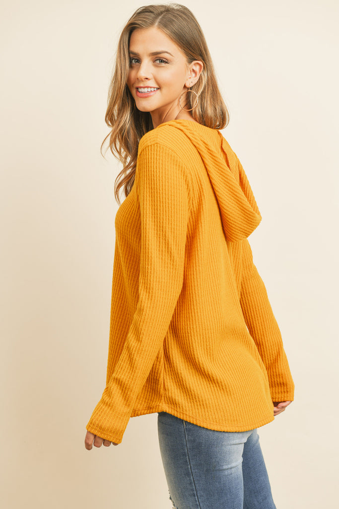 V-Neck Long Sleeved Waffle Top