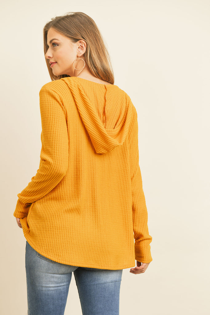 V-Neck Long Sleeved Waffle Top