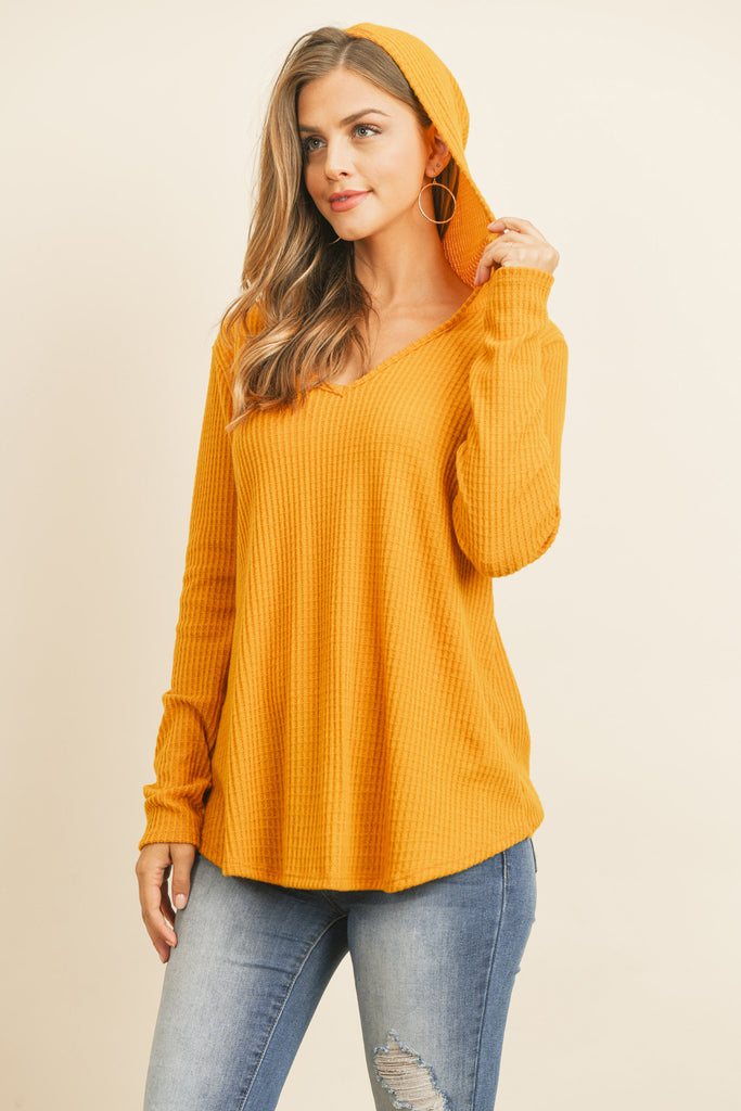 V-Neck Long Sleeved Waffle Top