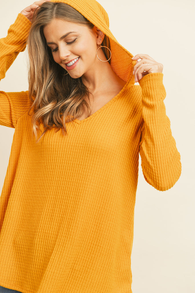 V-Neck Long Sleeved Waffle Top