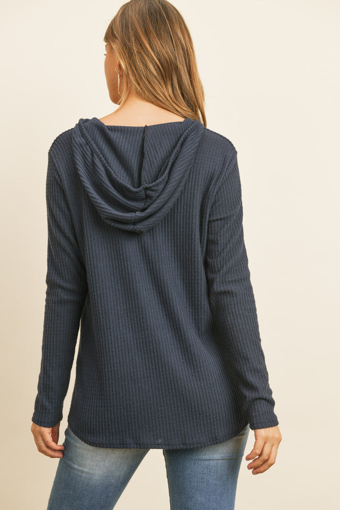 V-Neck Long Sleeved Waffle Top