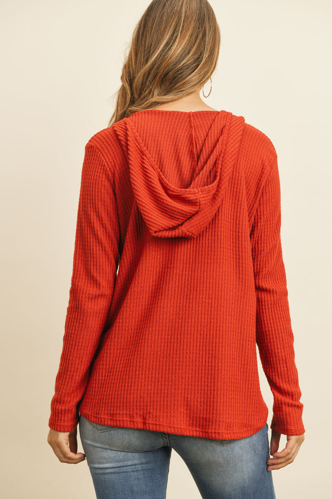 V-Neck Long Sleeved Waffle Top