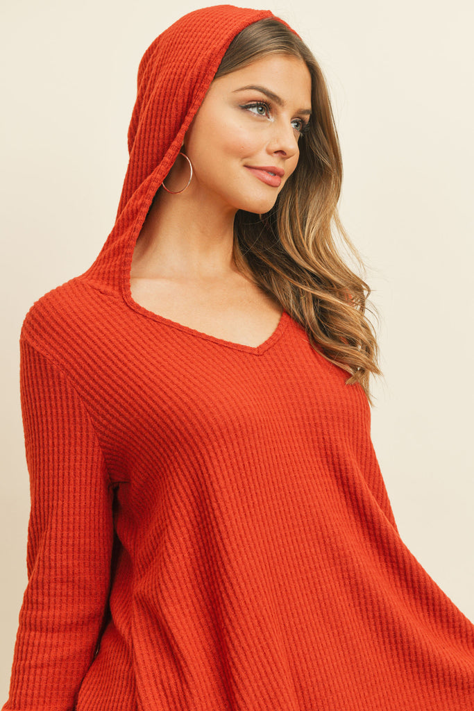 V-Neck Long Sleeved Waffle Top