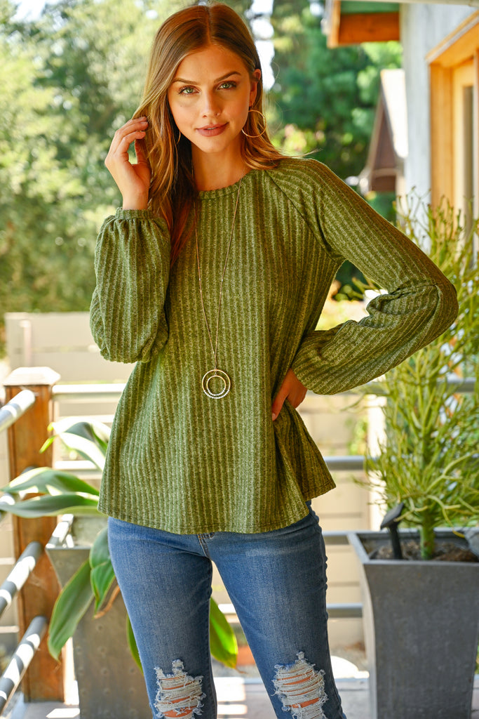 Tiered Puff Sleeved Brushed Rib Top
