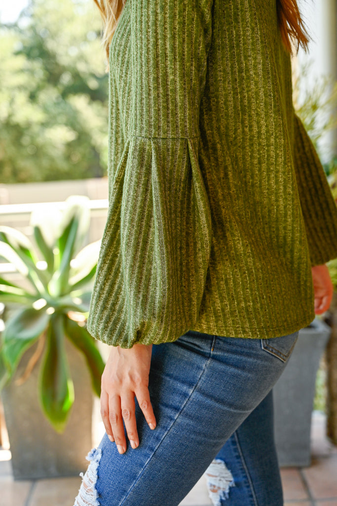 Tiered Puff Sleeved Brushed Rib Top