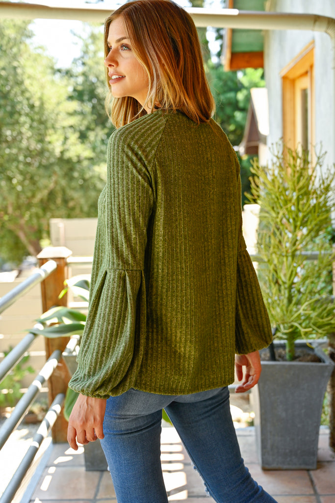 Tiered Puff Sleeved Brushed Rib Top
