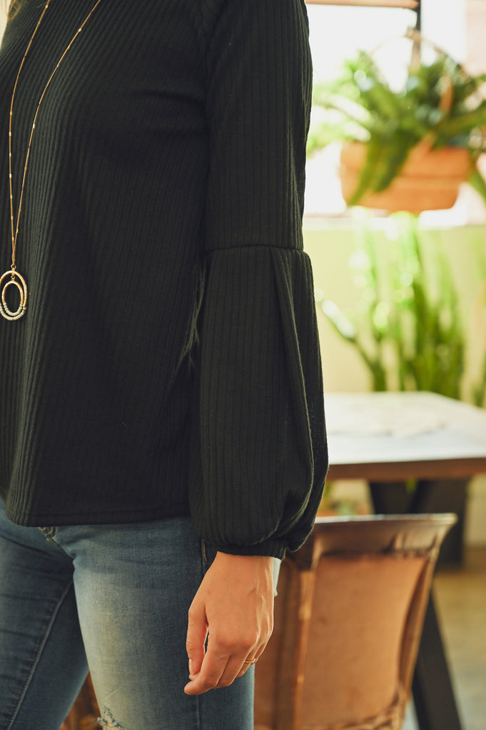 Tiered Puff Sleeved Brushed Rib Top