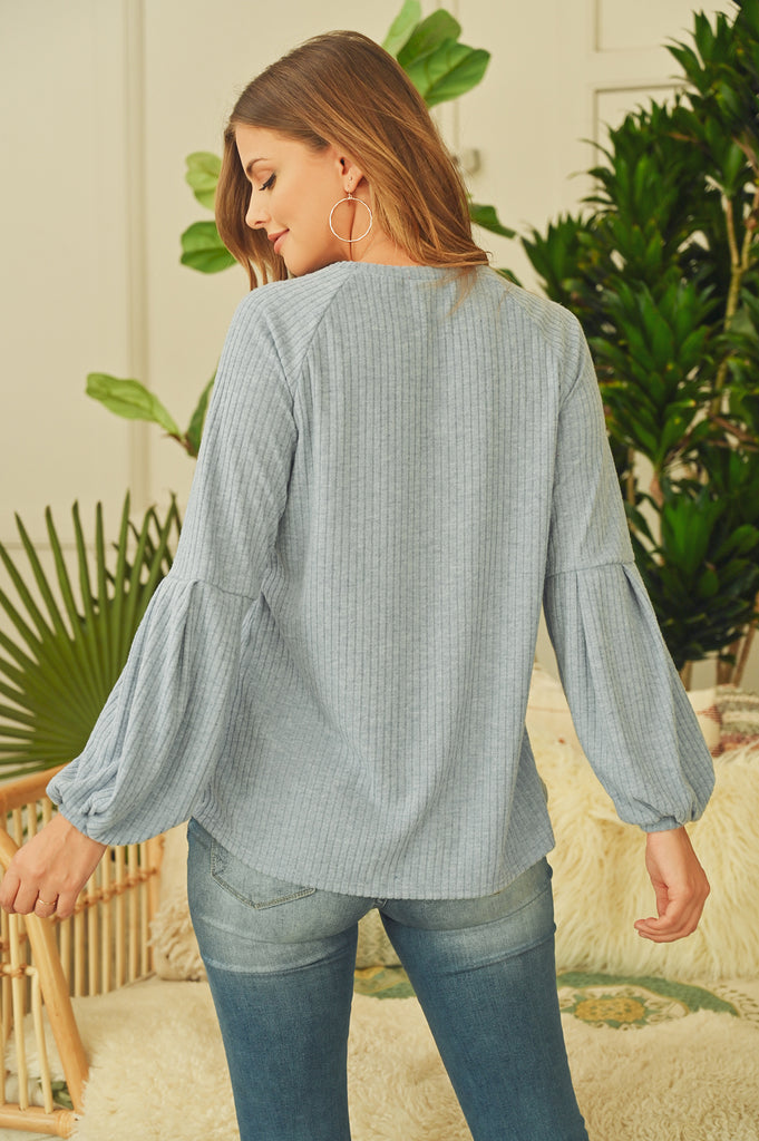 Tiered Puff Sleeved Brushed Rib Top