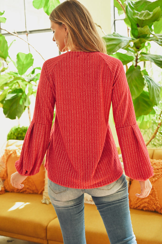 Tiered Puff Sleeved Brushed Rib Top