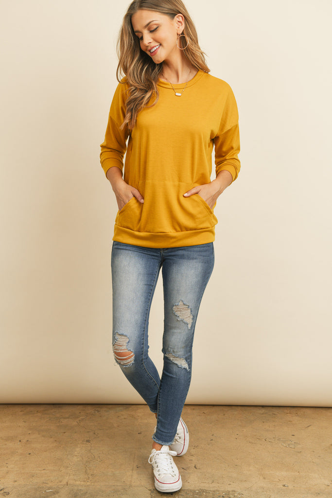 Long Sleeve French Terry Top With Kangaroo Pocket