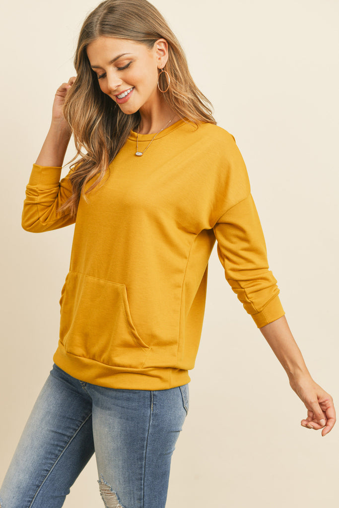 Long Sleeve French Terry Top With Kangaroo Pocket