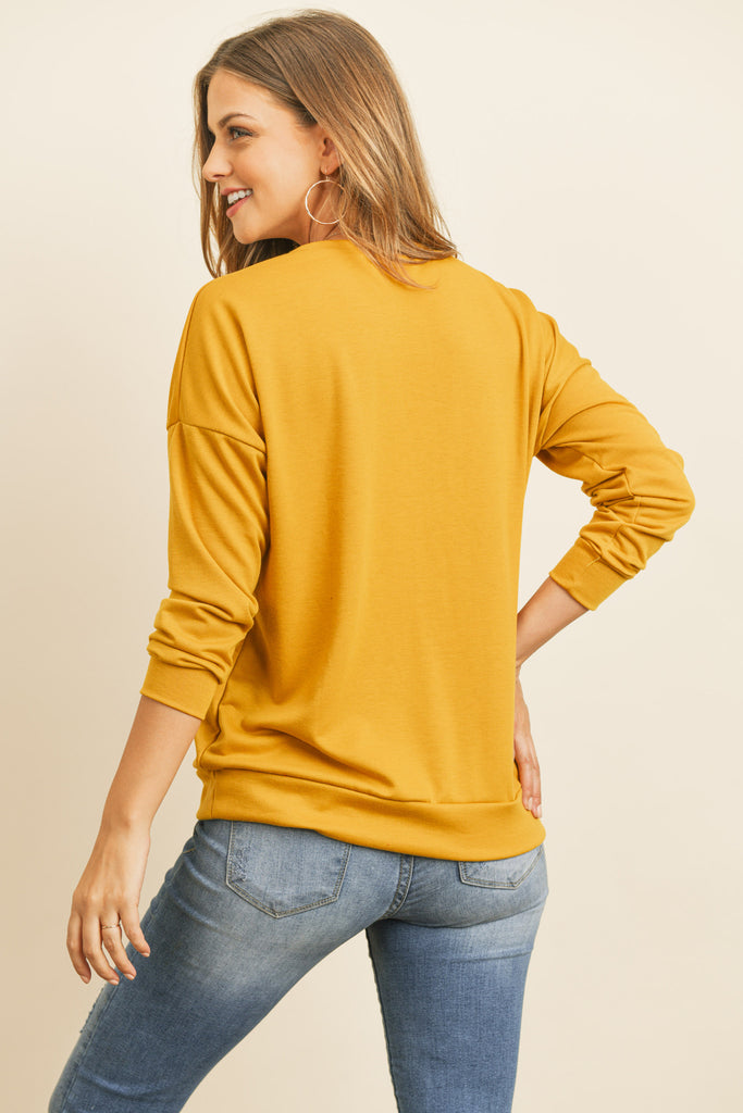 Long Sleeve French Terry Top With Kangaroo Pocket