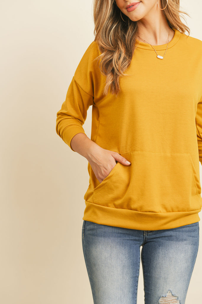 Long Sleeve French Terry Top With Kangaroo Pocket